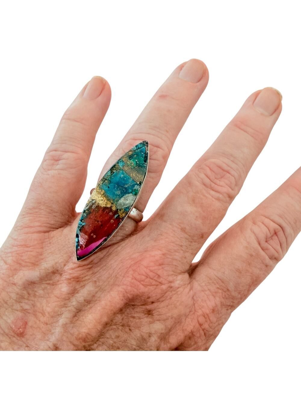 Marquise Spiny Oyster Turquoise 925 Silver Plated Ring Size 8